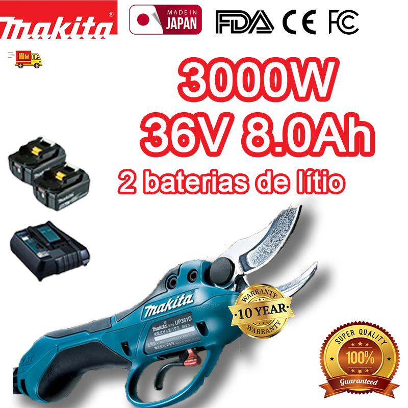 Tesoura de poda de 3000 W + duas baterias de 8,0 Ah 36 V + carregador / 10 horas de tempo de funcionamento